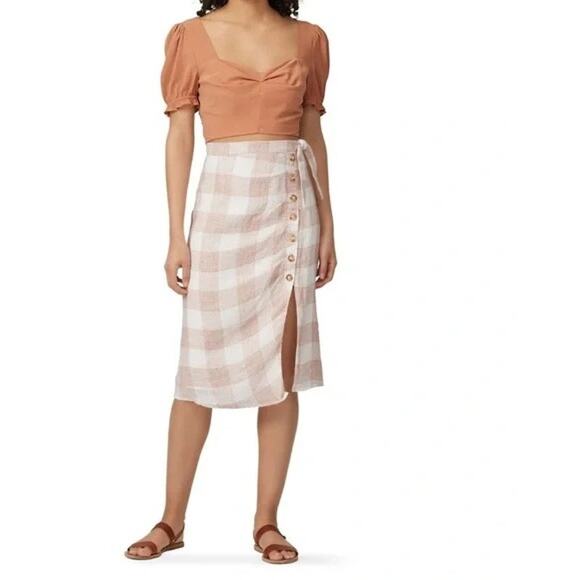Heartloom Bently High Waist Checker Plaid Skirt Button Tie Coverup S Pink Cream - Picture 1 of 15
